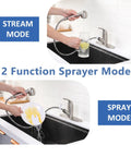 Solid Build Kitchen Faucet With Pull Out Sprayer Lead Free Stainless Steel Sink Mixer featuring both stream and spray modes in use.