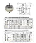 Technical diagram and specifications of Heavy Duty Double Shaft Magnetic Particle Clutch System With Base, 0.6 Kg To 40 Kg Torque Range