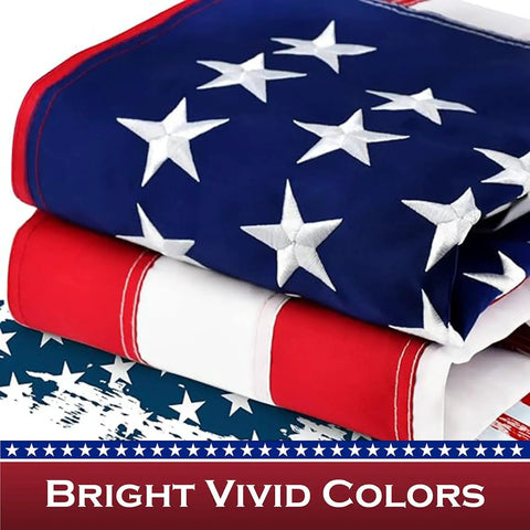 Stack of American flags showcasing embroidered stars and sewn stripes, highlighting the 2.5 By 4 Ft American Flag Pole Sleeve For Outdoor Use.