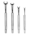 Bore gauge set, 4-piece stainless steel telescoping with knurled handles.