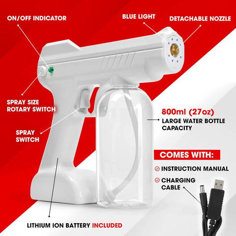 Smooth Operator Handheld Electric Steam Gun Rechargeable Fogger And Vaporizer with blue light and adjustable nozzle features.