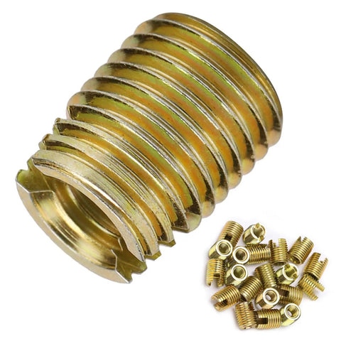 Top Pick Heavy Duty 20Pcs Carbon Steel Self Tapping Thread Inserts Yellow Zinc Plated close-up with shiny threads.