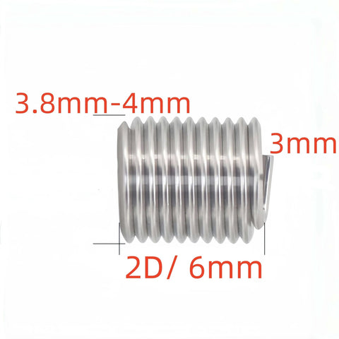 Side view of M3 Thread Inserts 0.5mm Pitch 2D Length 304 Stainless Steel Helicoil Wire Inner Thread Inserts Metric Coiled Helical Screws