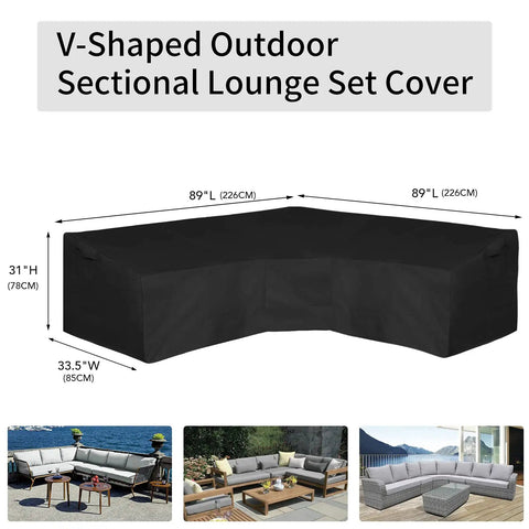 600D Patio V Shaped Sectional Sofa Cover Waterproof Outdoor Furniture Cover Built Tough Heavy Duty Garden Cover With Air Vent Black