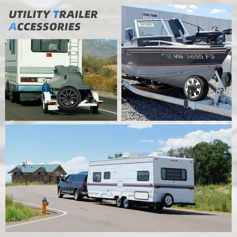 Beefed Up Spare Tire Mount For Boat Trailer Accessories With 3 Nut Design, shown on a trailer holding a spare tire.