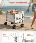 Woman pulling 3-in-1 collapsible wagon with wheels on beach, adjustable handle, dogs inside; Converts To A 75cm Wide Sofa, Heavy Duty 550lbs 220L Capacity, Ideal Beach Cart For Sand, Camping, Groceries, Shopping, And Outdoor Utility Wagon For Sports And Recreation