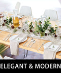 Elegant table setting with 49 Piece Silverware Set With Drawer Organizer For 8 People Built Tough For Everyday Home Use Heavy Duty Cutlery.