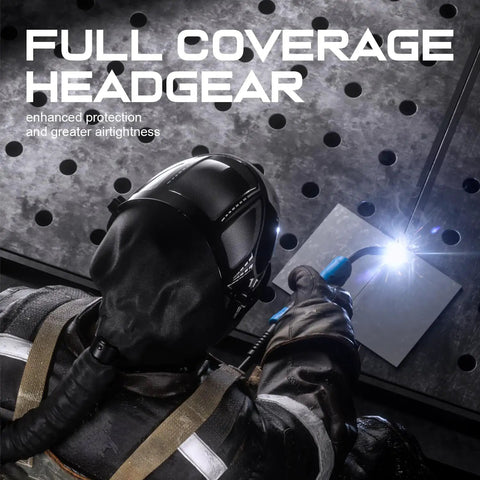 Welder using Welding Helmet With Integrated Respirator And Auto Darkening Shield, 99.95 Percent PAPR Filtration, Lightweight Comfort