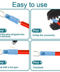 Fork Connectors Heat Shrink Set With Tinned Copper Terminals Waterproof Kit showing step-by-step crimping process