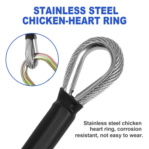 Half Inch Wire Core Flip Line For Tree Climbers And Arborists 10 Foot Length With Triple Lock Carabiner Adjuster And Steel Swivel Snap Built Tough Durable Fall Protection Rope Blue, stainless steel end close-up