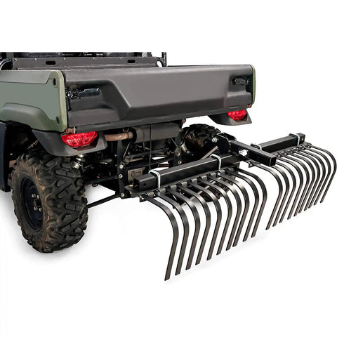 Heavy Duty ATV UTV Landscape Rake For Rock Debris Removal, Grass Clump Cleanup, Seed Prep, Cultivate And Food Plot Setup