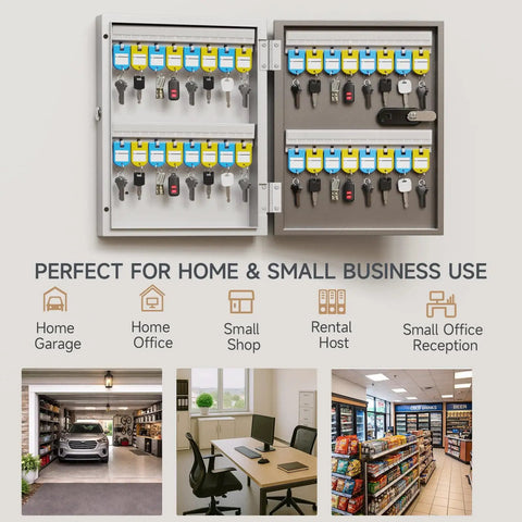 32 Key Lock Box Wall Mounted Key Cabinet With 3 Digit Combo Lock And Backup Key, Easy Key Management System open with keys inside.