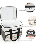 Insulated Lunch Tote With Shoulder Strap For On The Go Picnics, Hiking And Camping, And Work, Reusable Cooler Bag, open view with details