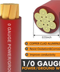 1/0 Gauge CCA Copper Clad Aluminum Power Ground Wire 20ft Red For Car Amplifiers Big 3 Upgrade Battery Cable With Lug Terminals And 3:1 Heat Shrink Tubing Durable Auto Electrical Cable, 0.55-inch cable cross-section