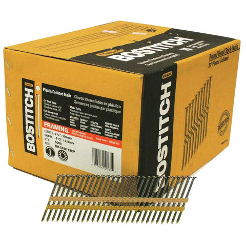 Framing Nails Round Head Two And Three Eighths Inch 21 Degree Plastic Collated 5000 Pack For Beefy Wood Stud Framing And Decking Projects Heavy Duty Construction Nails RHS8D113EP