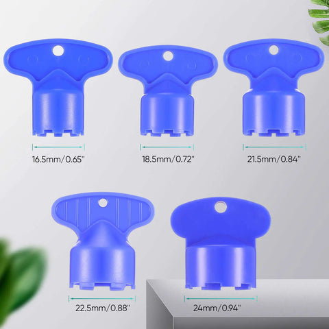 5 Piece Faucet Aerator Key Set With 16.5Mm 18.5Mm 21.5Mm 22.5Mm And 24Mm Sizes, blue recessed aerator removal wrenches displayed