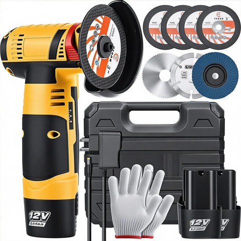 Cordless Mini Angle Grinder Tool with 19500 RPM Power, 76mm cutting disc, dual battery pack, portable metal grinding and cutting kit