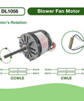 Direct Drive Blower Fan Motor Half HP 115V 1075 RPM 1 Phase 60 Hz 3 Speed Easy Swap Direct Replacement for AO Smith 1056 Fasco D701 GE 3587 Marathon X004 Emerson 1865 with 10uF Capacitor, shown with wiring diagram