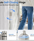 Two Pack Self Closing Door Hinges 3.5 Inch Satin Nickel Spring Loaded With Five Eighths Inch Radius Corner Adjustable Tension