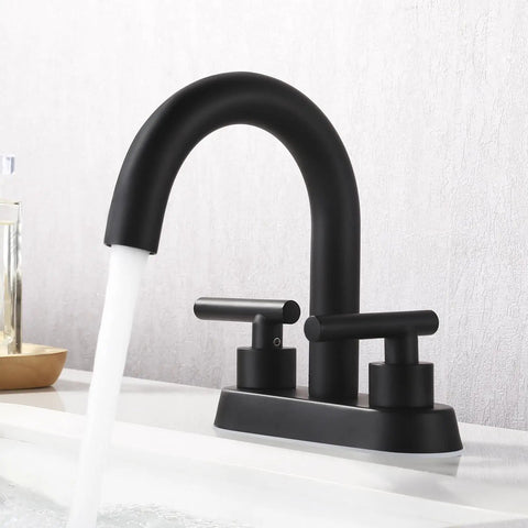 All Metal 4 Inch Matte Black Bathroom Sink Faucet Centerset Vanity With Two Handles, Sleek Stainless Steel Build