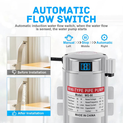 Boss Level Home Water Pressure Booster Pump 110V 90W 243GPH 15 PSI With Auto Flow Switch Brass Head And Impeller product features