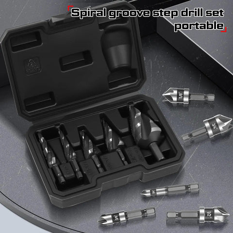 10 Piece Spiral Step Drill Bit Set For Stainless Steel With Enhanced Stability And Easy Ident Numbers Countersink Kit in case