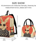 Rabbit Sunglass Moon Backpack With Insulated Cooler Lunch Box, lightweight nylon, scratch resistant travel book bag, size details.