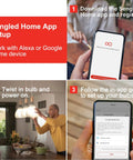 Person installing Bright 1050 Lumen Smart RGB LED Bulbs With No Hub Needed For Alexa And Google Assistant using app guide