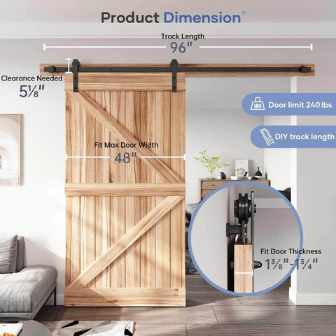 EaseLife 8 Ft Sliding Barn Door Hardware Track Kit With Pulley For Smooth Quiet Glide And Easy Install High Quality Steel.