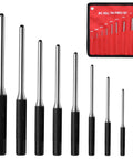 Nine Piece Pin Punch Set With Knurled Handles And Storage Pouch For Automotive, Watch Repair, Jewelry, And Craft Projects