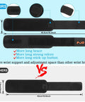 Comparison of black wrist support braces; upper with longer adjustable strap and velcro, for 2 Pack Adjustable Wrist Support Brace For Carpal Tunnel Relief, Women And Men Pain Relief, Arthritis And Tendonitis, Hand And Wrist Wraps, Compression Strap For Gym Sessions, Workouts, Sports, Weightlifting.