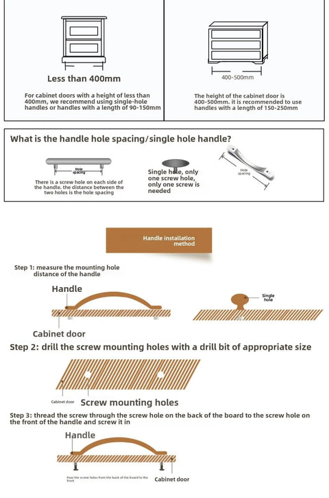 Diagram showing installation of Brushed Nickel Cabinet Knobs And Pulls For Drawers And Closet Doors Fingerprint Resistant
