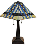 Tiffany Style Table Lamp with Stained Glass Shade 22 Inch Tall Multicolor Vintage Vibe for Nightstand Living Room or Bedroom Handmade Gift Classic Banker Mission Look