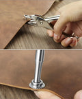 Stainless Steel Snap Fastener Kit, 200 Pieces with Hole Punch Pliers and Setting Tools used on leather surface
