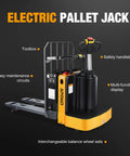 Built Tough Full Electric Pallet Truck Powers Through 5500 Lbs On The Regular With Side Standing Platform for warehouse loading.