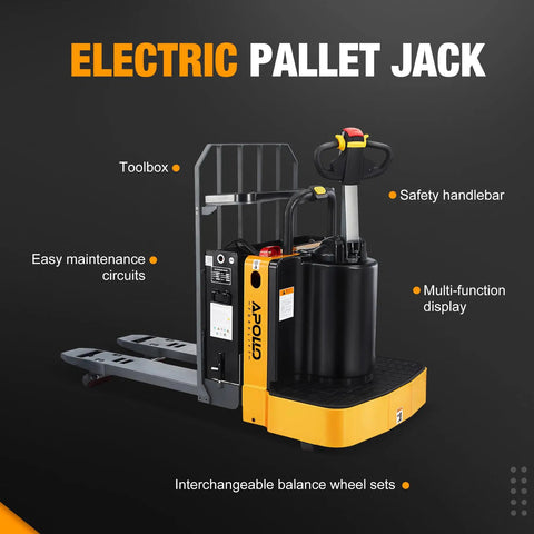 Built Tough Full Electric Pallet Truck Powers Through 5500 Lbs On The Regular With Side Standing Platform for warehouse loading.