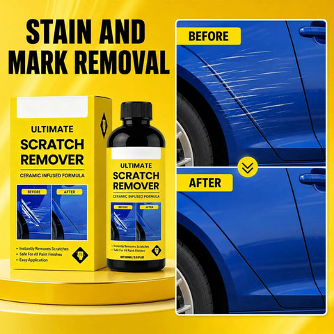 Knock Out Those Stupid Dings With This Legit Quick Fix Car Scratch Remover Paste For Every Paint Color, Includes Heavy Duty Buffing Cloths And Foam Pads For A Flawless Glossy Ride Finish, showing before and after results.