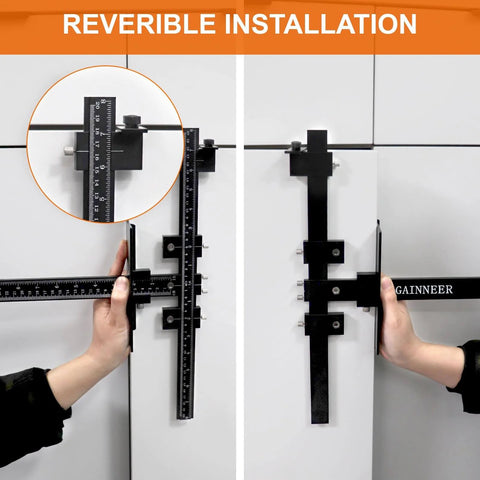 Pro Grade Cabinet Hardware Jig Tool, Adjustable Drill Template For Handles And Pulls On Drawers And Doors, All Aluminum Alloy Construction With Center Punch And Carrying Bag, Precise Machining, Heavy Duty in use for reversible installation