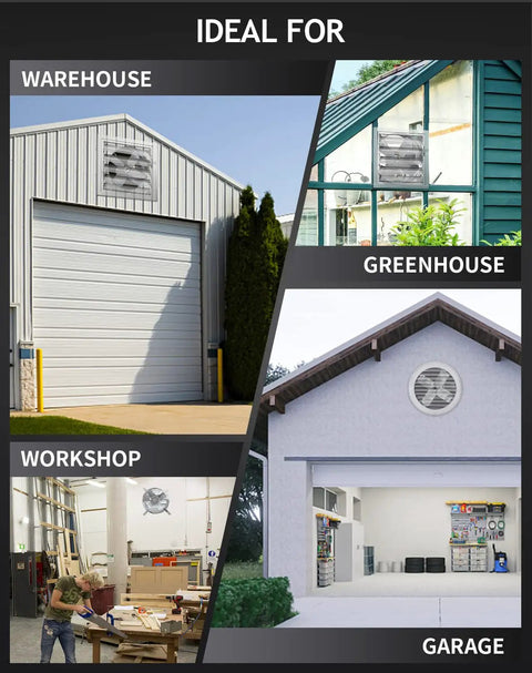 New Upgraded 14 Inch Wall Mounted Exhaust Fan With Variable Speed Thermostat And Speed Controller in warehouse, greenhouse, workshop, and garage settings
