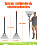 Wide 22-Tine Leaf Rake With 22.8 Inch Head And Adjustable 33 To 67 Inch Metal Handle, held by a person, illustrating handle length.