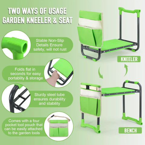 10.2 Inch Wider Soft Pad Garden Kneeler And Seat Heavy Duty Folding Stool For Gardening Portable With Extra Hand Pruner