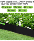 Workhorse 40 Ft Galvanized Steel Landscape Edging Kit installed in garden with flowering plants, showing height options and DSINBOWL branding.