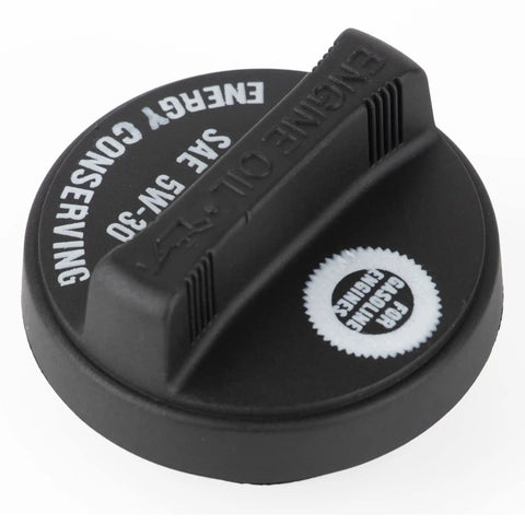 Toyota Engine Oil Filler Cap That Snaps Right On And Fits Avalon Camry Highlander 4Runner Tacoma Tundra Corolla FJ Cruiser Matrix RAV4 Sienna Solara Venza Yaris Scion TC Replacement Part 121800H012 121800H010 121800H011 1218028010 1218028020, black plastic with grip handle, top view