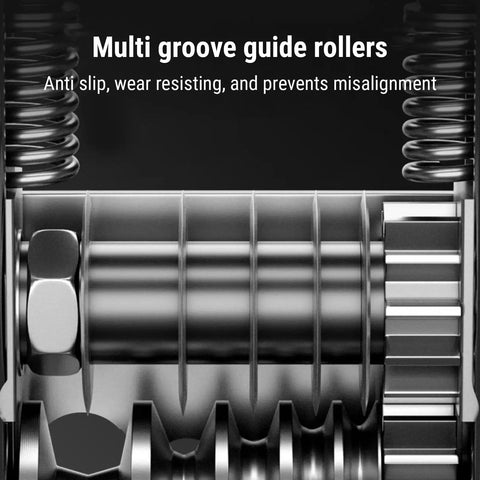Close-up of multi-groove guide rollers in Adjustable Electric Wire Stripping Machine Portable Cable Stripper Tool With V-Groove Rollers Automatic Ejection Multi-Hole Design For 3.5 To 17 Mm Cables Precision Electrical Work Handy Gadget.