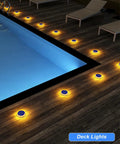 Solar Step Lights Outdoor Waterproof 4 Pack Warm White Flat Lights For Stairs Deck Dock Pathway Driveway Ground With 360 Degree
