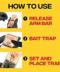 Step-by-step guide showing how to use Top Tier Reusable Wooden Snap Mouse Traps 12 Pack Heavy Duty Rodent Control.