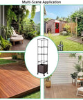 56 Inch Raised Garden Bed With Tomato Cage And Trellis, Self Watering Planter Box For Vegetables And Flowers, Lockable Wheels shown in various garden and patio settings