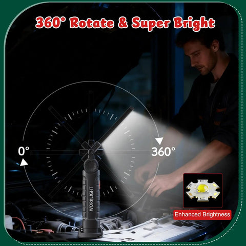 Rechargeable LED Magnetic Work Light With 360 Degree Rotation And 5 Modes being used by mechanic in engine bay