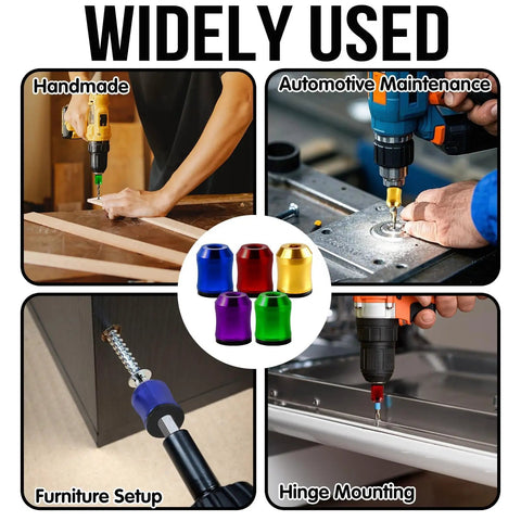Uses of Magnetic Screwdriver Head Ring Set With Universal Bit Holder for various DIY repairs and applications, colorful magnetic rings shown