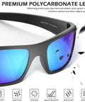 Close-up of ANSI Z87.1 compliant six pack tinted safety glasses with scratch-resistant polycarbonate lenses, for industrial and daily use.